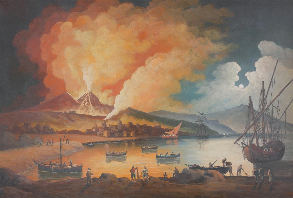 NEAPOLITAN SCHOOL, 19TH CENTURY A View of the Bay of Naples with the Eruption of Mount Vesuvius.
